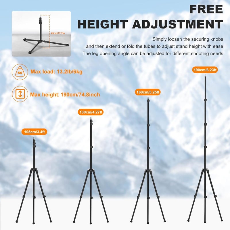 COMAN Extendable 6.23ft Light Stand, Adjustable Aluminum Tripod with 1/4" Screw - Portable, Reverse Folding Studio Lighting Stand for Strobe, Camera, Flash - Image 5
